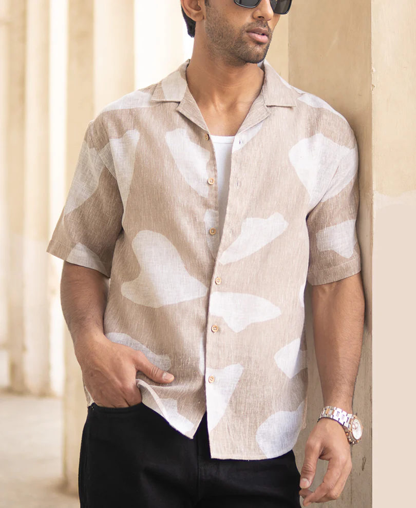Beige Abstract Oversized Printed Shirt