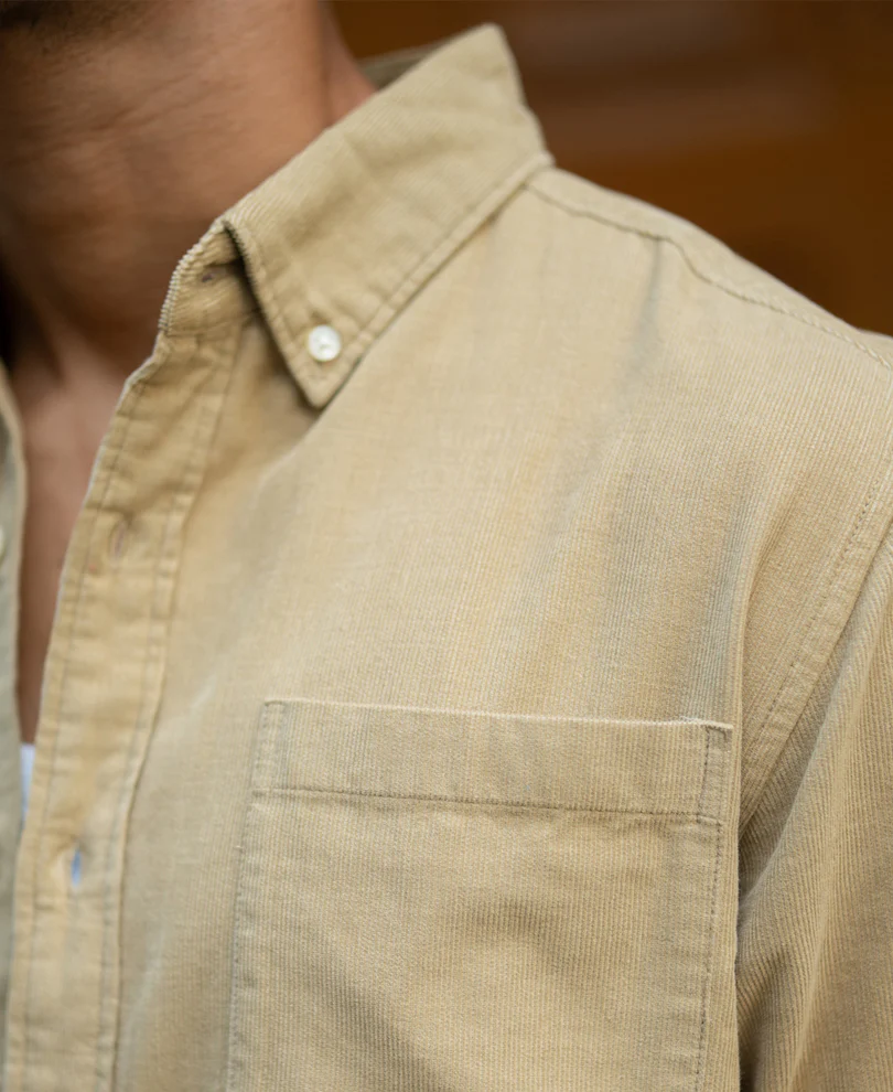 Beige Corduroy Buttondown Shirt - Image 3