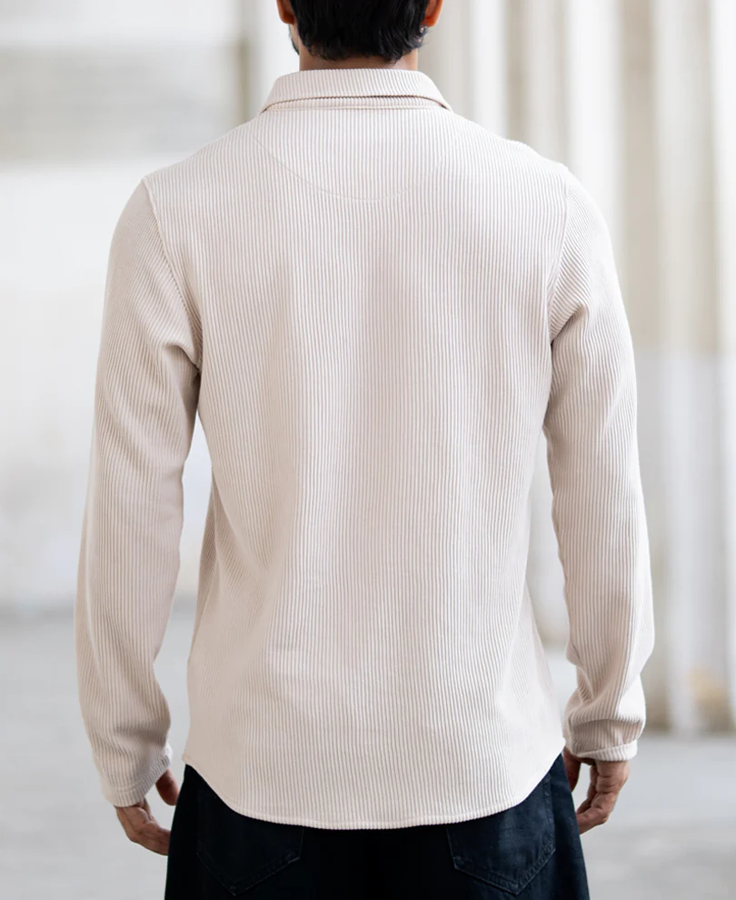 Beige Corduroy Regular Fit Full Sleeves T-Shirt - Image 5
