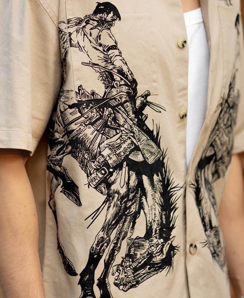 Beige Cowboy Print Boxy Shirt - Image 4