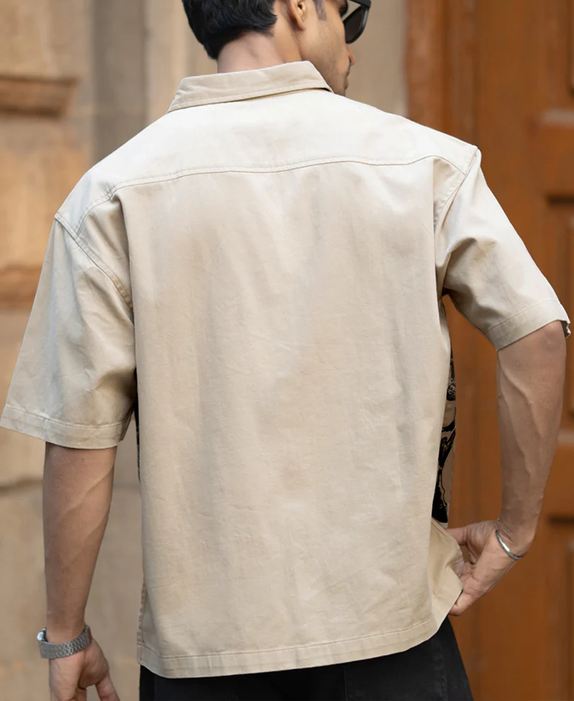 Beige Cowboy Print Boxy Shirt - Image 6
