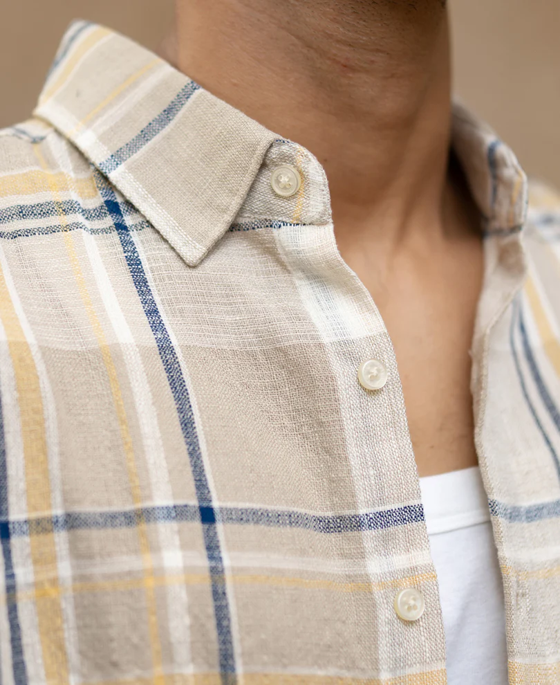 Beige Lightweight Structure Checks Shirt - Image 4