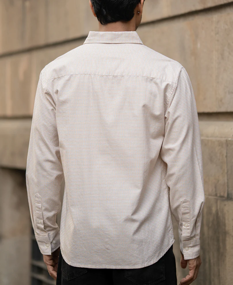 Beige Microchecks Oxford Shirt - Image 7