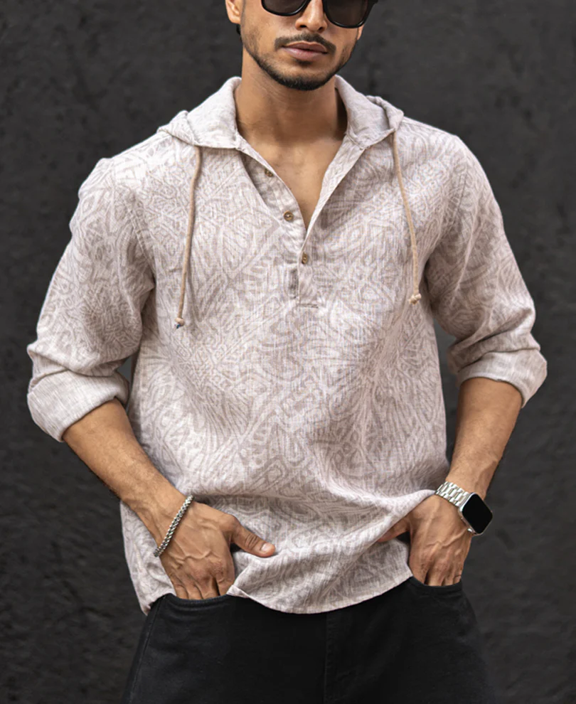 Beige Regular Fit Full Sleeves Hoodie - Image 2