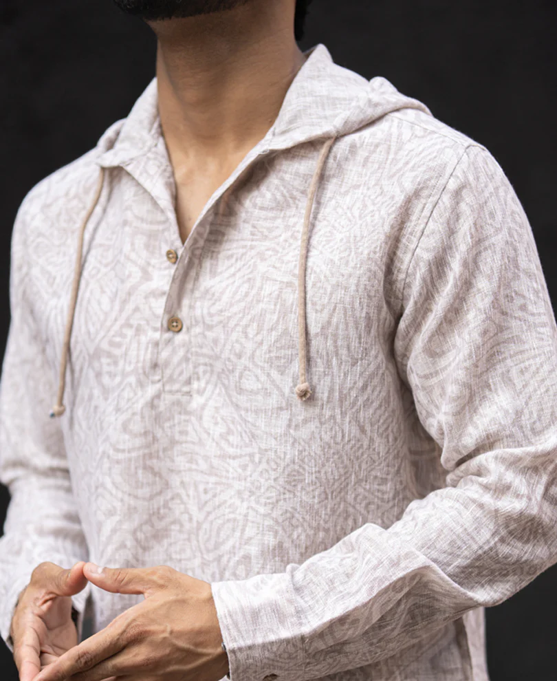 Beige Regular Fit Full Sleeves Hoodie - Image 5