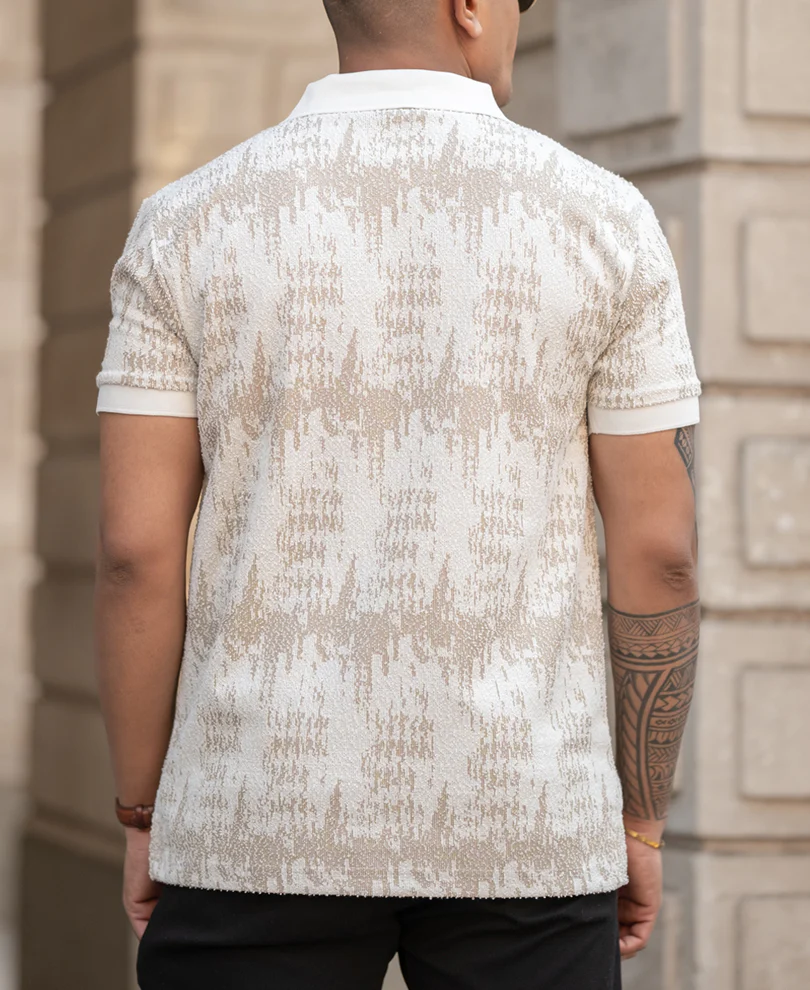 Beige Regular Fit Quarter Zip Polo T-Shirt - Image 5