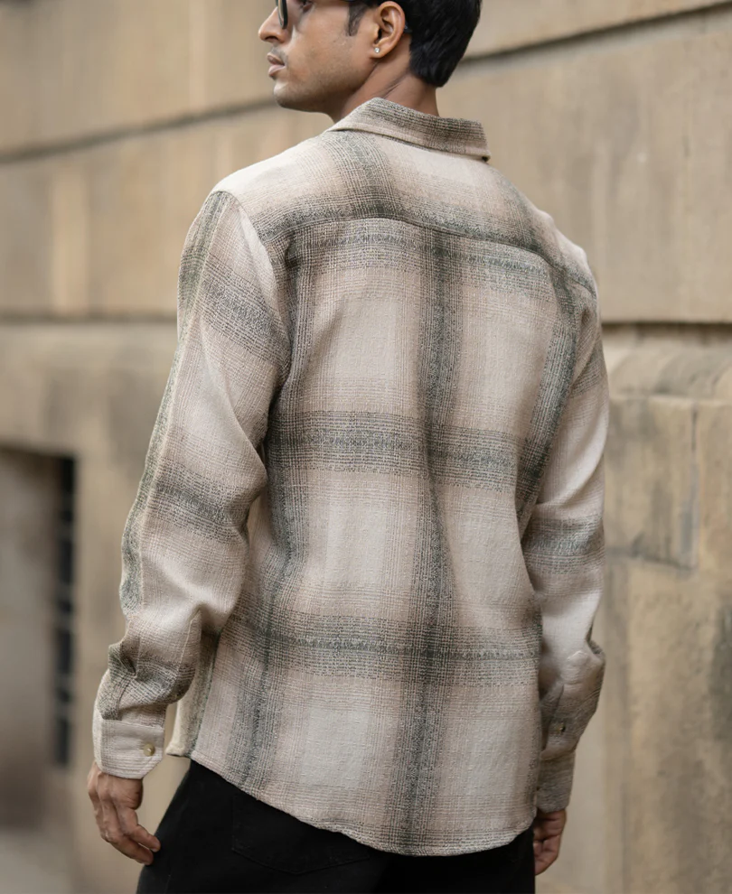 Beige Structured Checked Shirt - Image 6