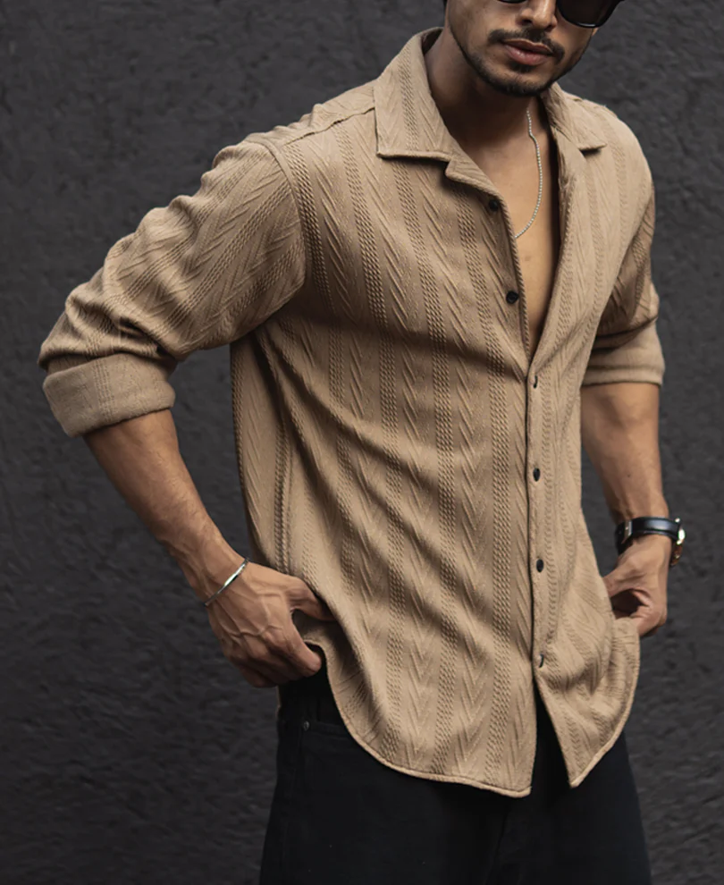 Beige Structured Regular Fit Shirt - Image 2