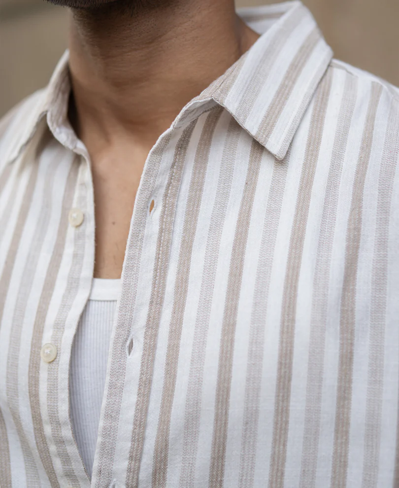 Beige Structured Stripes Shirt - Image 5