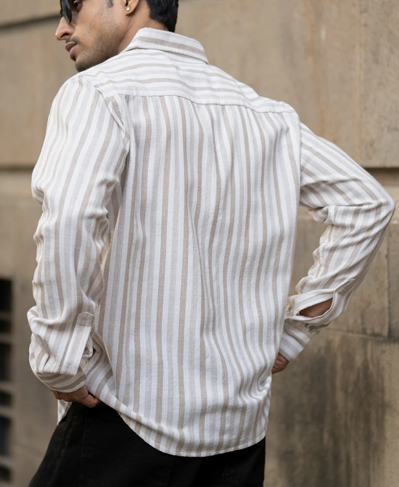 Beige Structured Stripes Shirt - Image 6