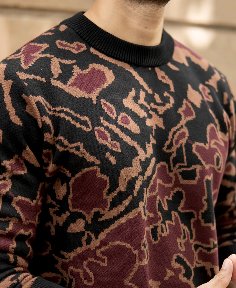 Black Abstract Jacquard Cotton Sweater - Image 3