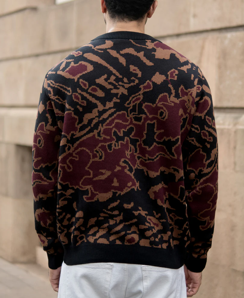 Black Abstract Jacquard Cotton Sweater - Image 5