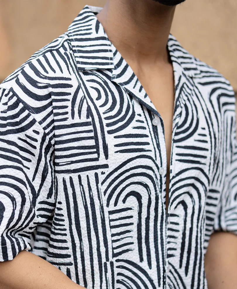 Black Abstract Lines Printed Shirt - Image 3
