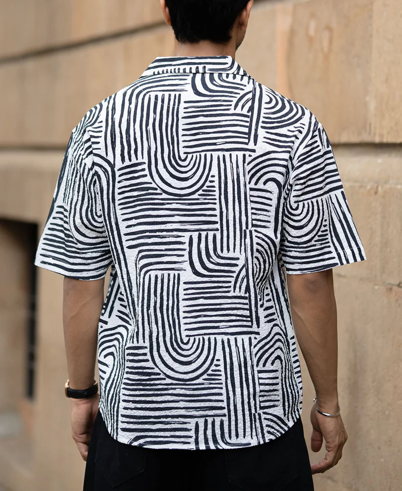Black Abstract Lines Printed Shirt - Image 5