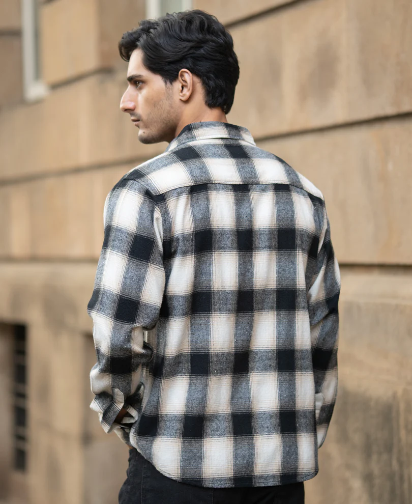 Black & Beige Brushed Checks Shirt - Image 5