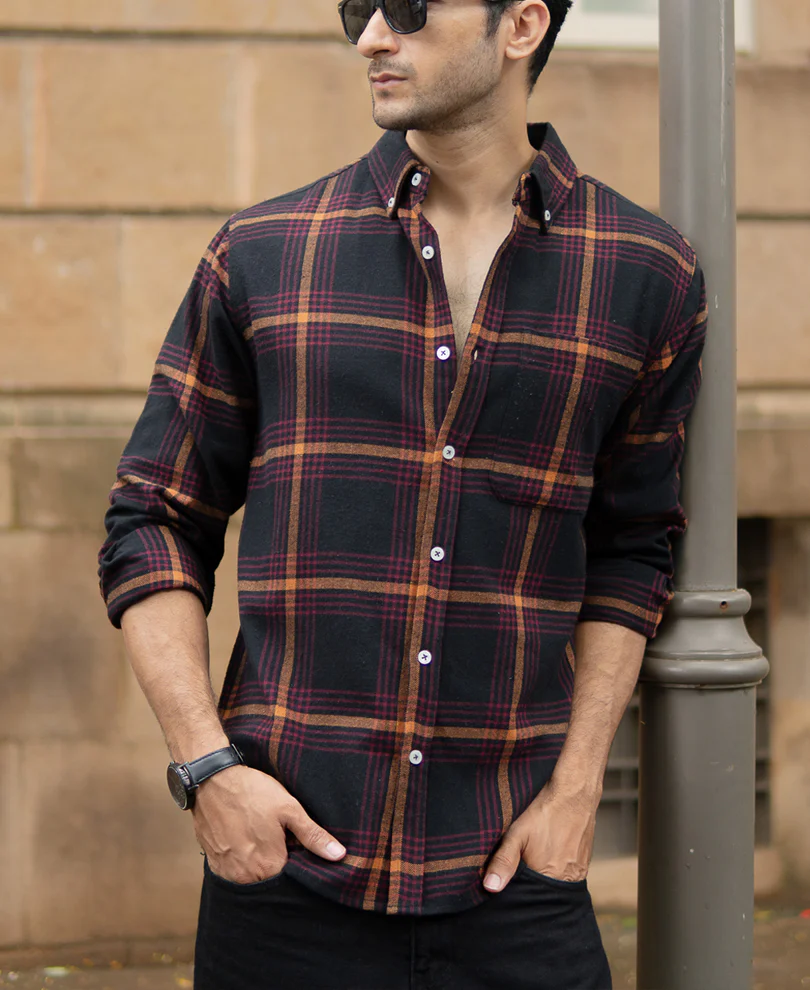 Black Brushed Checks Shirt - Image 2