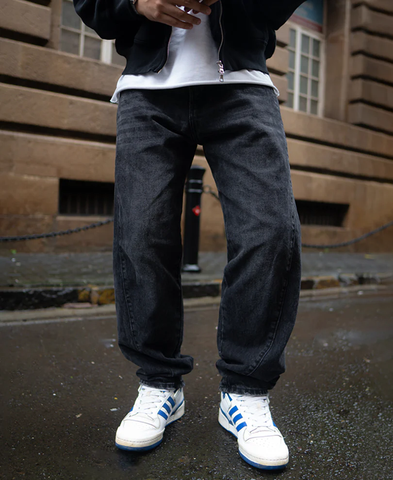 Black Carbon Wash Baggy Fit Denim Jeans - Image 2