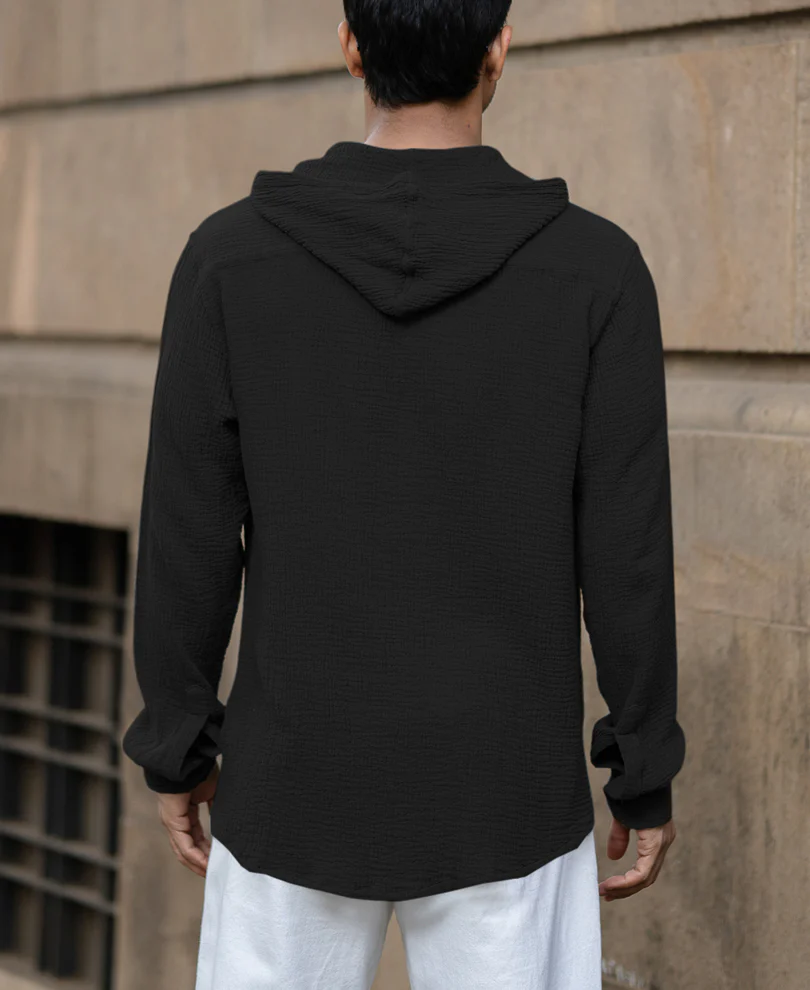 Black Crinkled Hooded Shirt - Image 4