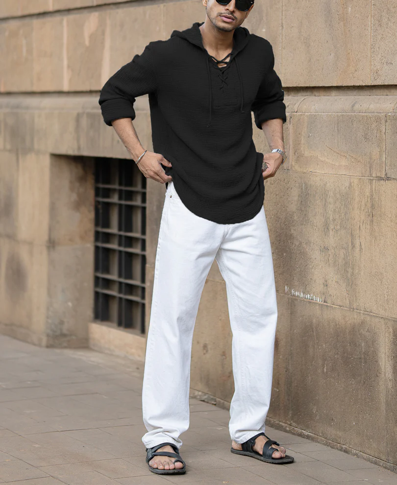 Black Crinkled Hooded Shirt - Image 5