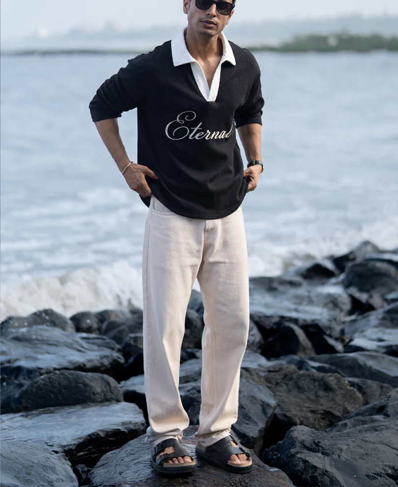 Black Embroidery Contrast T-Shirt - Image 6