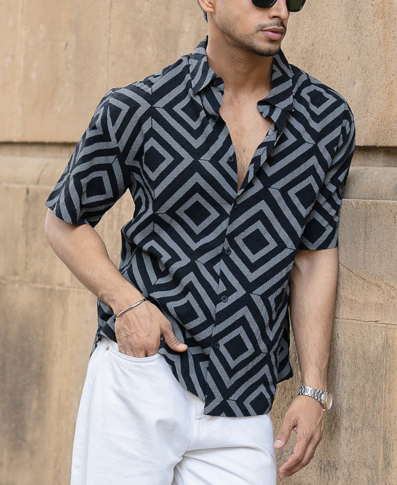 Black Geometric Print Shirt - Image 2