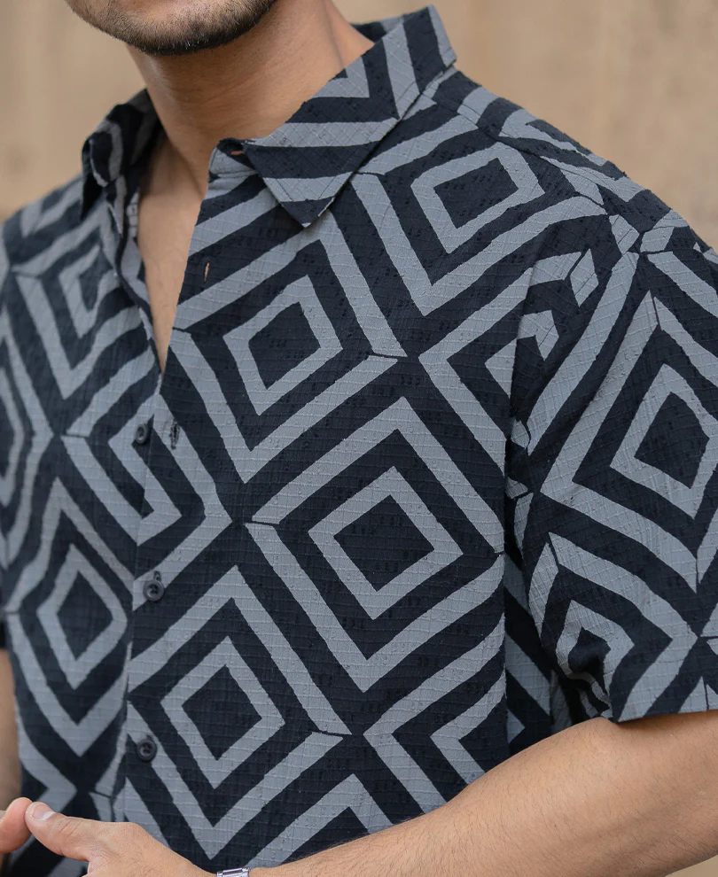 Black Geometric Print Shirt - Image 4