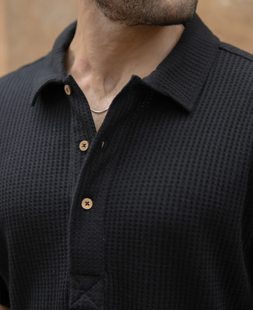 Black Knit Polo Neck Shirt - Image 4