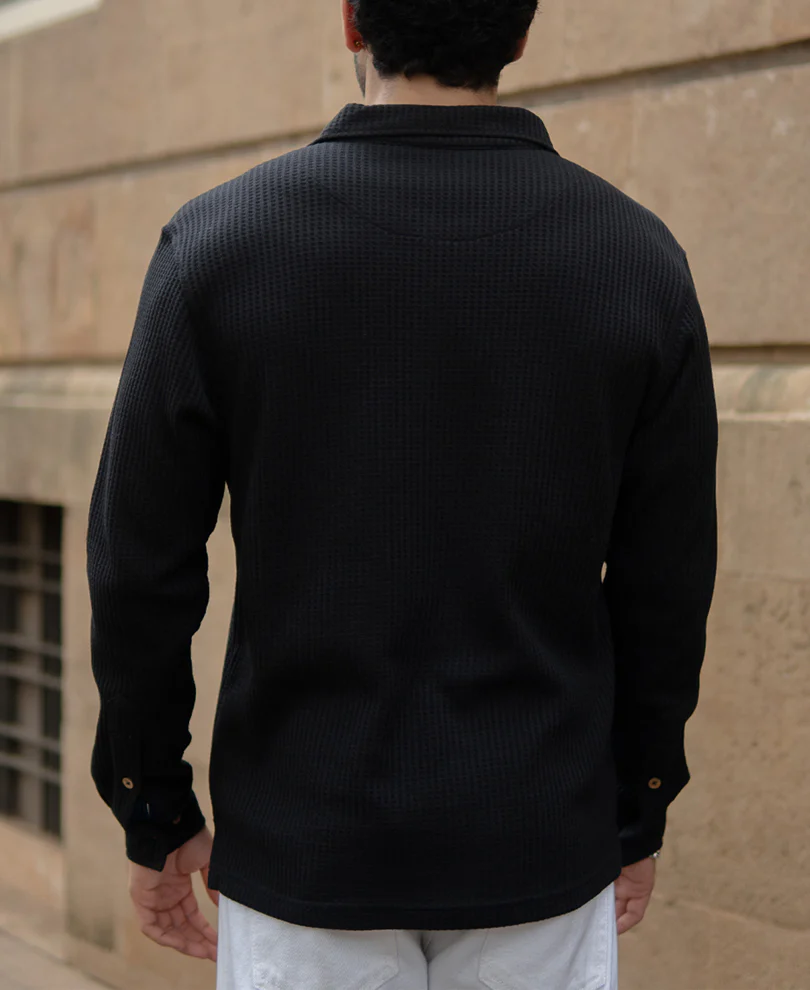 Black Knit Polo Neck Shirt - Image 5