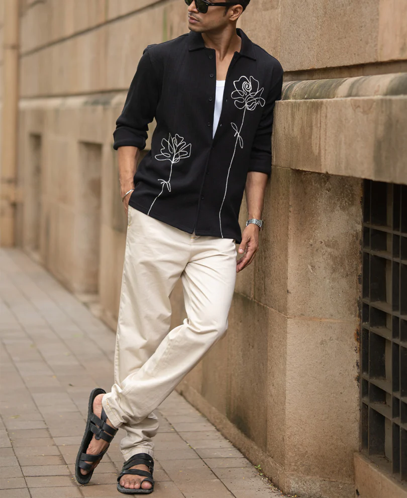 Black Knitted Embroidery Shirt - Image 6