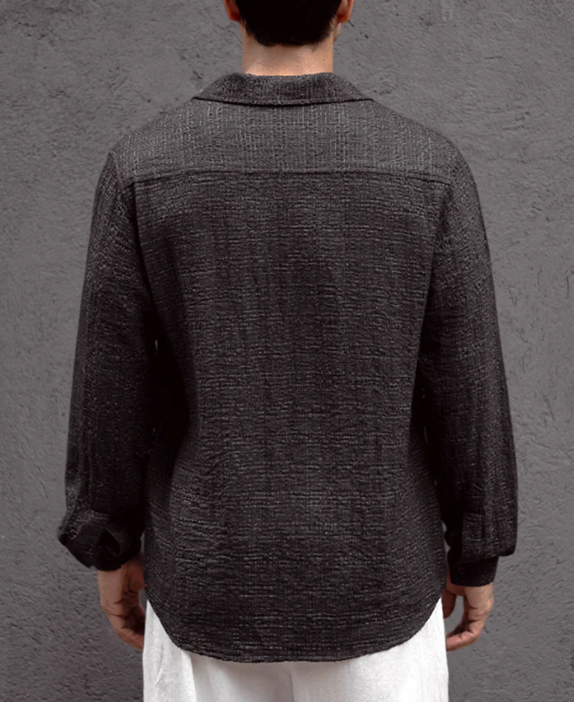 Black Kurta Style Regular Fit Full Sleeves Shirt - Image 4