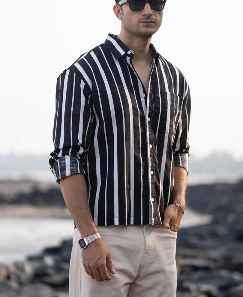 Black Lightweight Striped Shirt - Image 3