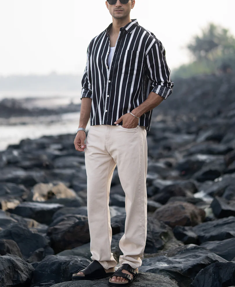 Black Lightweight Striped Shirt - Image 7