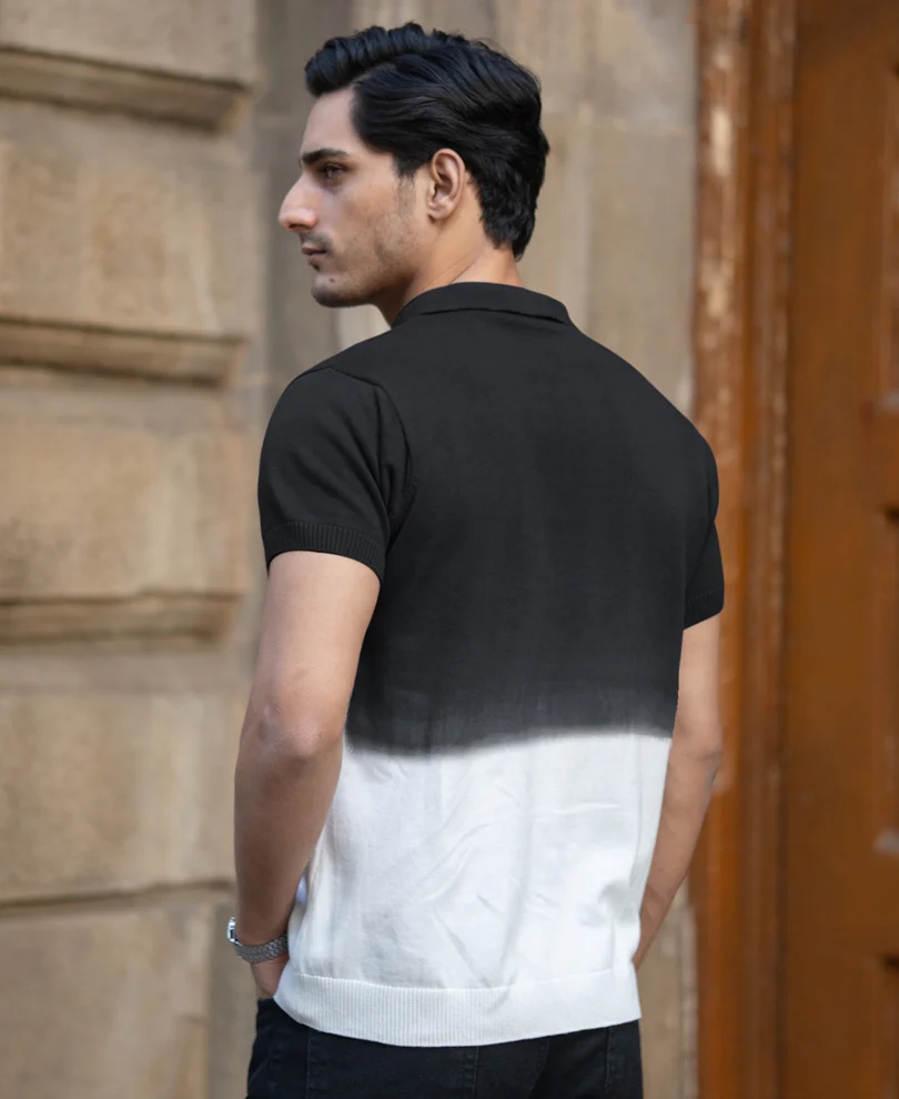 Black Ombre Knit Polo T-Shirt - Image 6