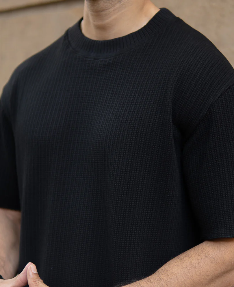 Black Oversized Structure Half Sleeves T-Shirt - Image 4