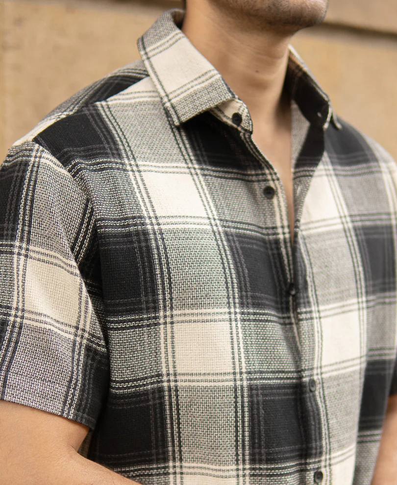 Black Regular Fit Structured Checks Shirt - Image 4