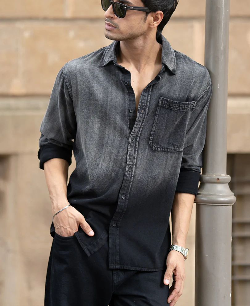 Black Sprayed Denim Shirt - Image 2