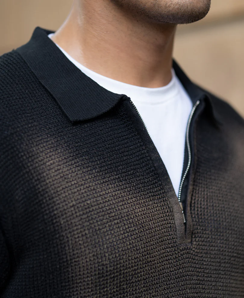Black Sprayed Zipper Neck Sweater - Image 4
