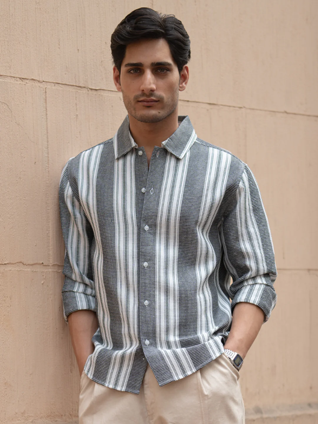 Black Structure Striped Shirt - Image 2