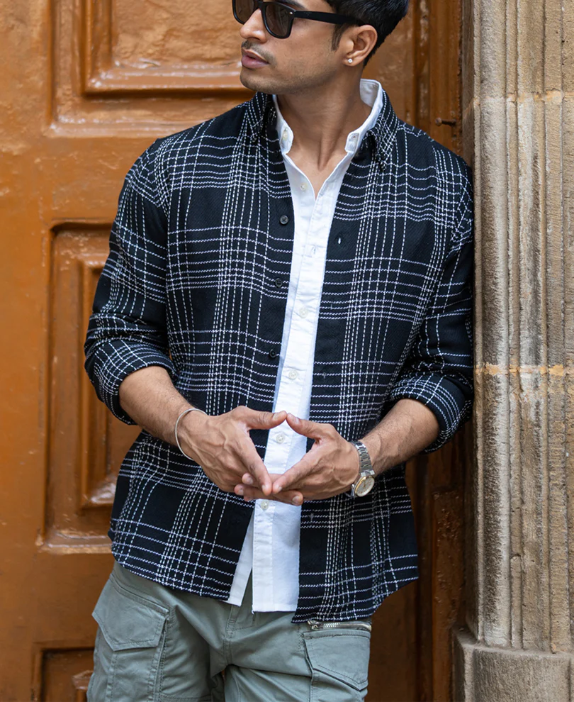 Black Structured Checked Shirt - Image 2