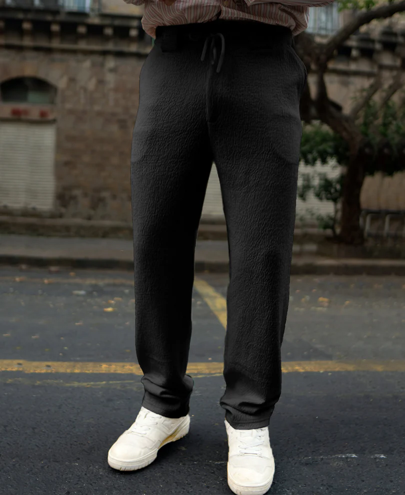 Black Structured Knitted Regular Fit Pant - Image 3