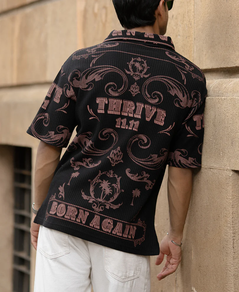 Black Structured Printed T-Shirt - Image 3