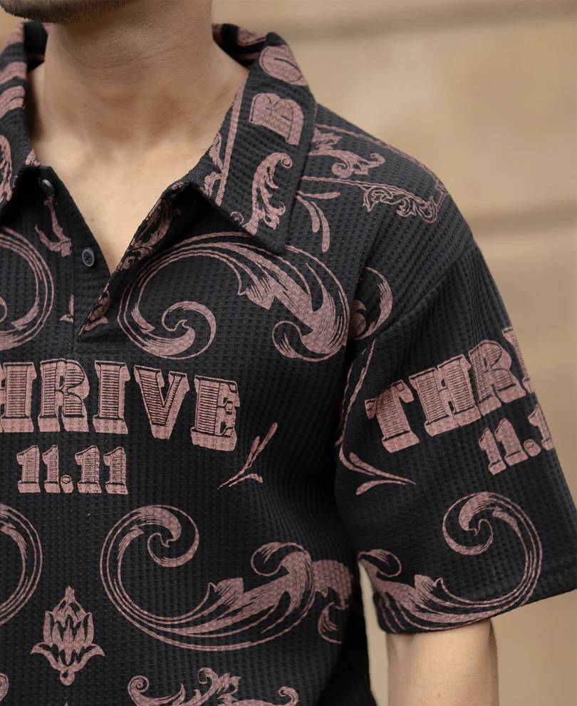 Black Structured Printed T-Shirt - Image 5