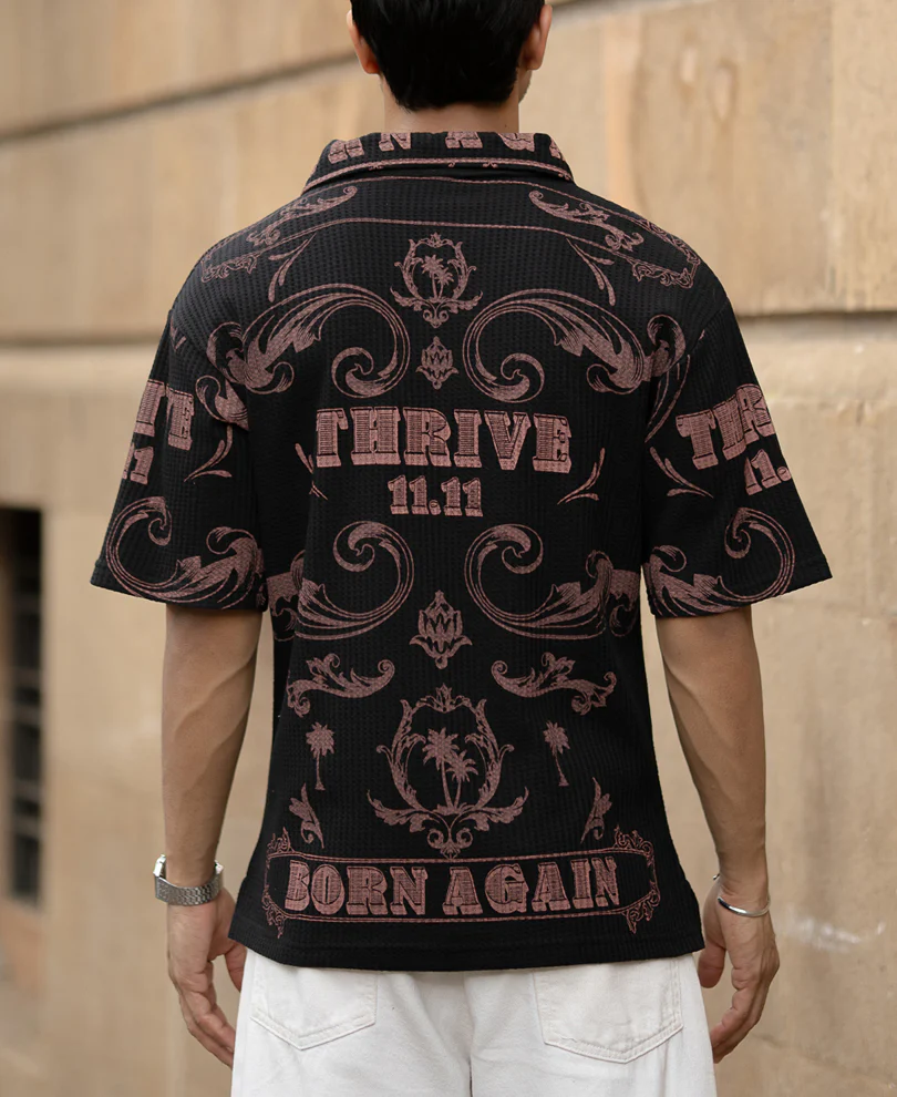 Black Structured Printed T-Shirt - Image 6