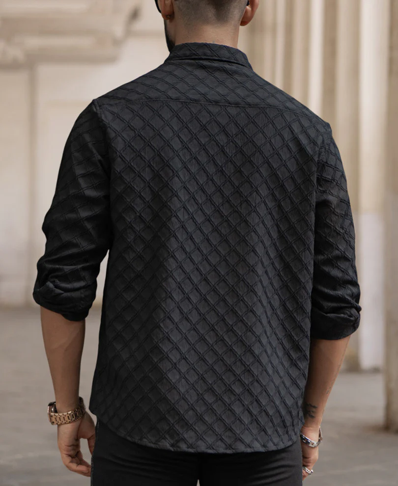 Black Structured Regular Fit Full Sleeves Shirt - Image 4