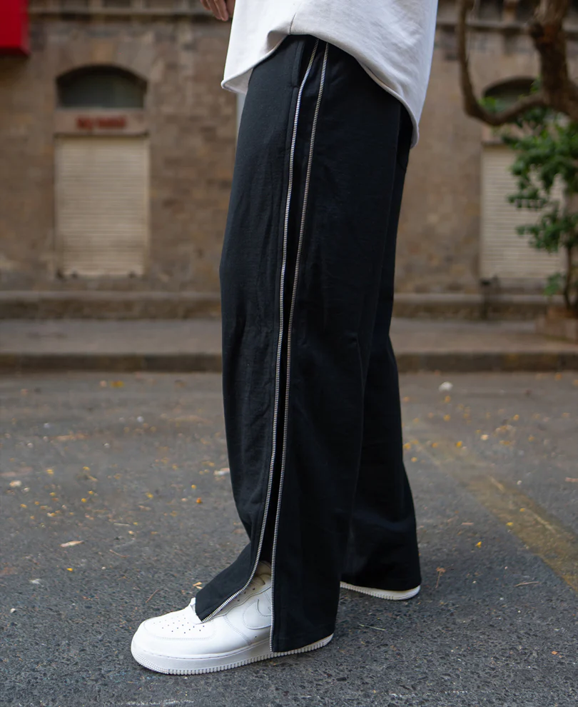 Black Trackpant With Side Zipper - Image 3