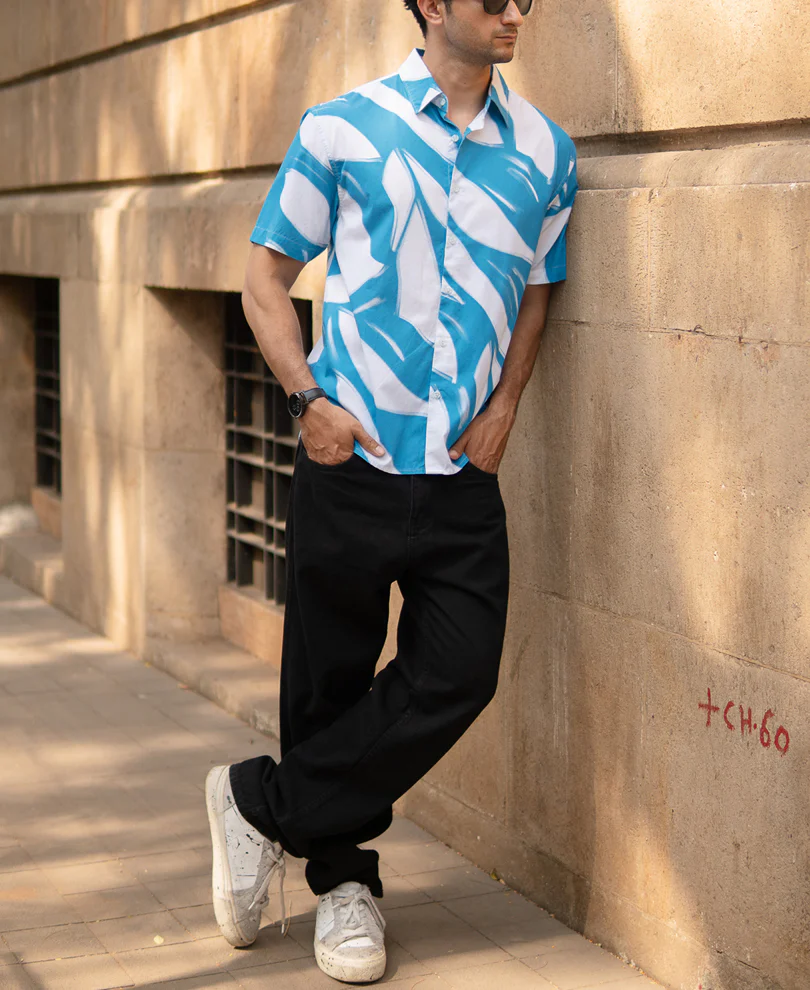 Blue Abstract Print Lightweight Shirt - Image 6