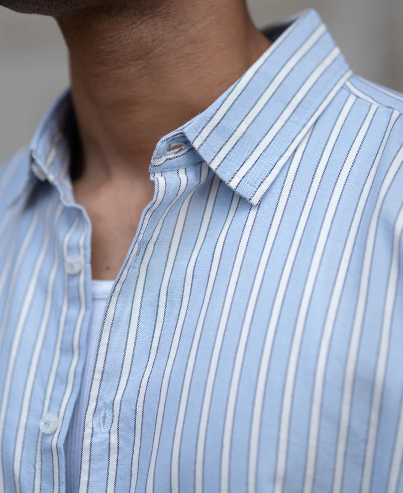 Blue Cotton Oxford Stripe Shirt - Image 4