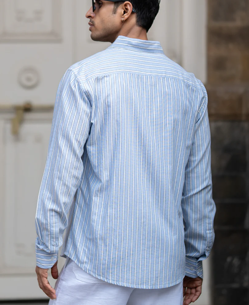 Blue Cotton Oxford Stripe Shirt - Image 5