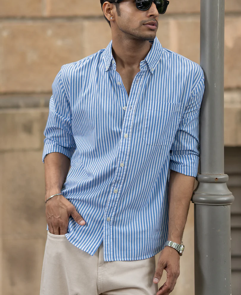 Blue Cotton Striped Buttondown Shirt - Image 2