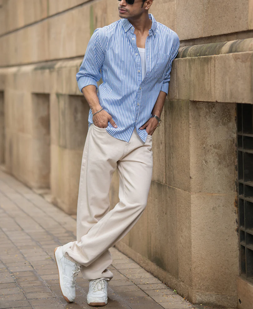 Blue Cotton Striped Buttondown Shirt - Image 6